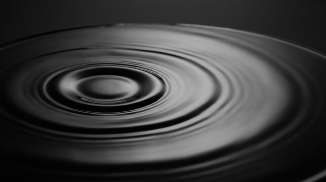 Abstract black and white water ripples texture showing concentric circles spreading outward from center drop impact creating smooth fluid waves pattern suitable