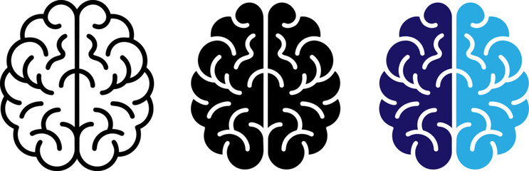 Fototapeta premium Brain Icon Set, Human Brain Vector Symbol in Outline Black and Blue Style for AI, Psychology and Neuroscience Design