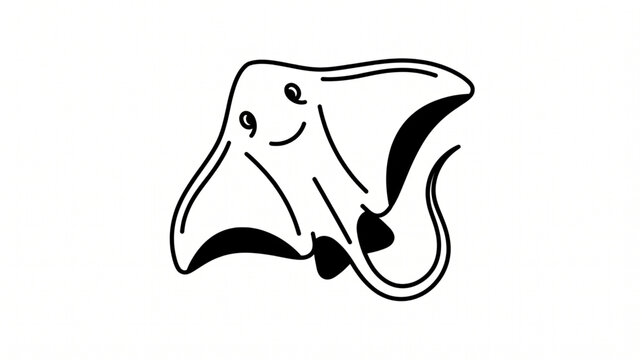 Black and white vector illustration of a stingray with a smiling face