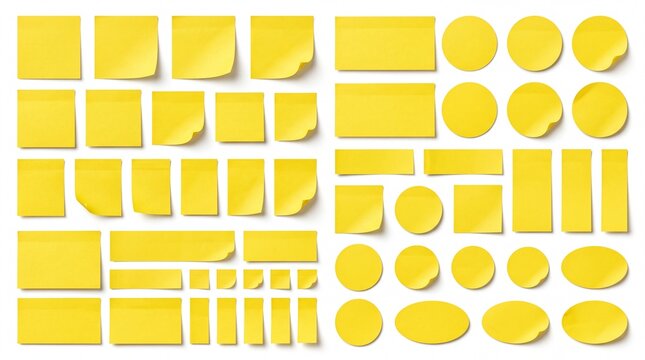 Set of yellow sticky notes in various shapes and sizes
