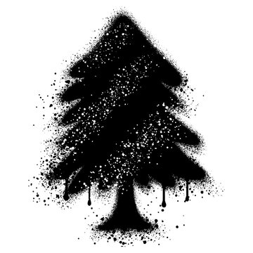 Conifer trees in graffiti style with black spray paint in different style