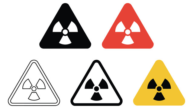 Radioactive hazard danger warning sign collection in various color options and designs with radioactive radiation triangle collection security