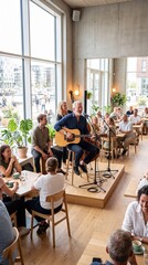Obraz premium Active Senior Male Performing In Acoustic Coffeehouse Trio