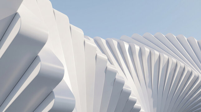 abstract background with blue Abstract 3D render of white curved parametric lines forming a wavy architectural structure against a blue sky. Minimalist modern designsky