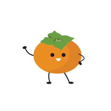 Cute Kawaii Persimmon Fruit Character Vector Illustration

