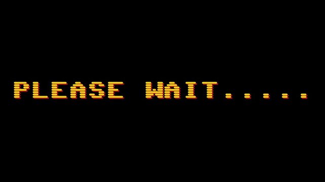 Loading Screen Placeholder A pixelated retro computer graphic displaying 'PLEASE WAIT' with a pulsing ellipsis, evoking anticipation and digital processes