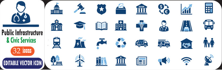 Naklejka premium Collection of blue line icons representing travel destinations and cultural landmarks