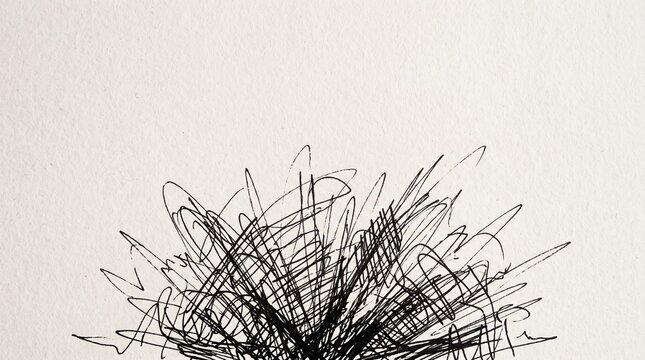 Abstract scribble drawing with messy black ink lines creating a circular burst shape pattern