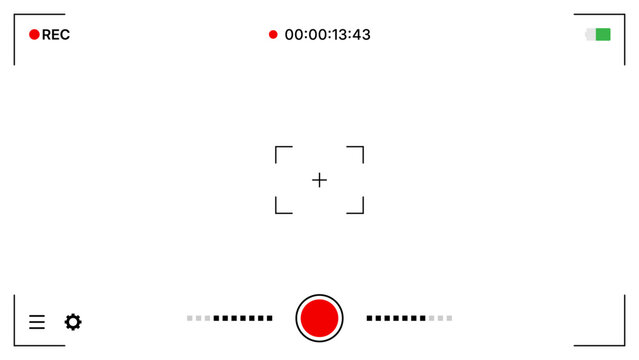 Camera recording interface design. Video recording screen with controls and focus concept design, Vector illustration.
