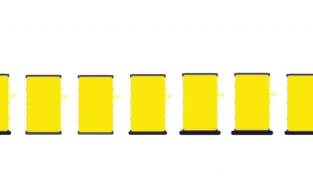 Row of yellow biohazard waste barrels, medical toxic hazard substance, loopable motion graphic
