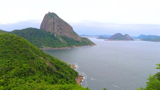 Sugarloaf mountain and sea nature panorama Rio de Janeiro Brazil.