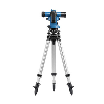 Blue and black precision leveling instrument on silver legs isolated on transparent background png element