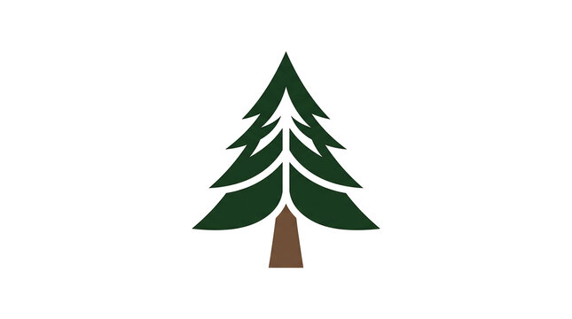 Minimalist green evergreen tree icon on white background.