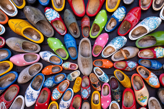 Colorful Dutch clogs showing Netherlands tradition and culture