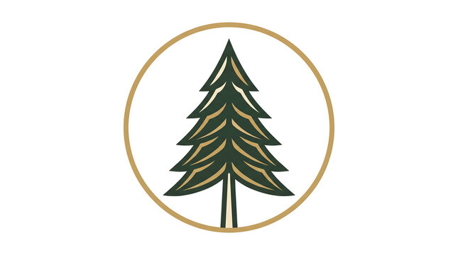 Minimalist evergreen tree logo design in circular frame.