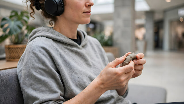 Person using sensory fidget object for relaxation and focus