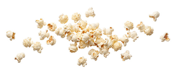 Obraz premium Falling popcorn kernels isolated on transparent background