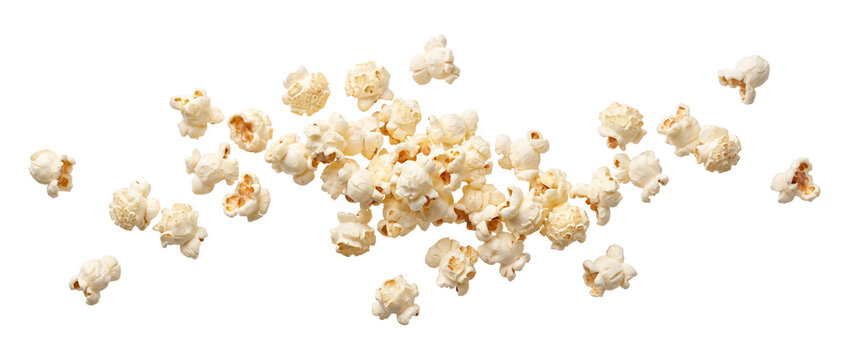 Falling popcorn kernels isolated on transparent background