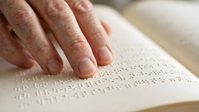 Hand tracing braille dots on accessible reading material