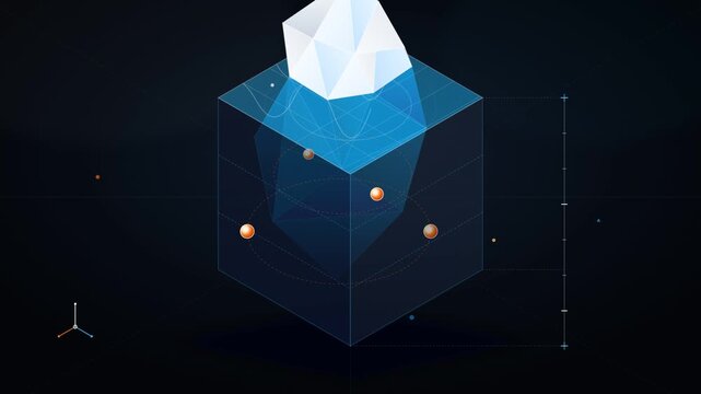 3D data visualization featuring an isometric blue iceberg chart graphic