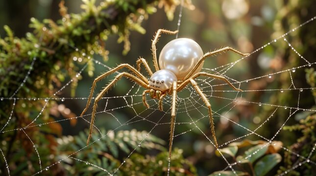 detailed Macro photo of spider with pearl-like body 2k showing abstract micro structural details and textures with professional studio lighting