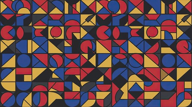 Abstract geometric pattern with colorful shapes on dark background