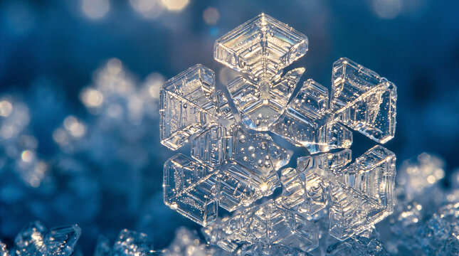 Close-up of intricate ice crystals on a snowy surface  