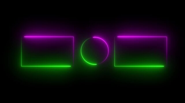glowing purple and green icon square rectangle picture frame icon animation shape frame rotation footage round,  and  square on black background animation. on Motion graphics of concept 4k video.
