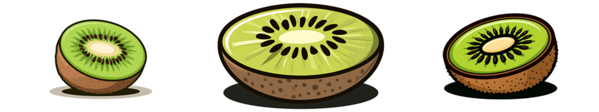 Fresh sliced kiwi fruit halves isolated on transparent background
