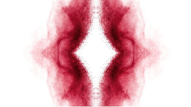 Abstract red dust explosion or color powder blast isolated on transparent background