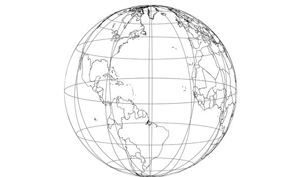 Global earth sphere map grid line vector illustration isolated on white background for technology geography concept