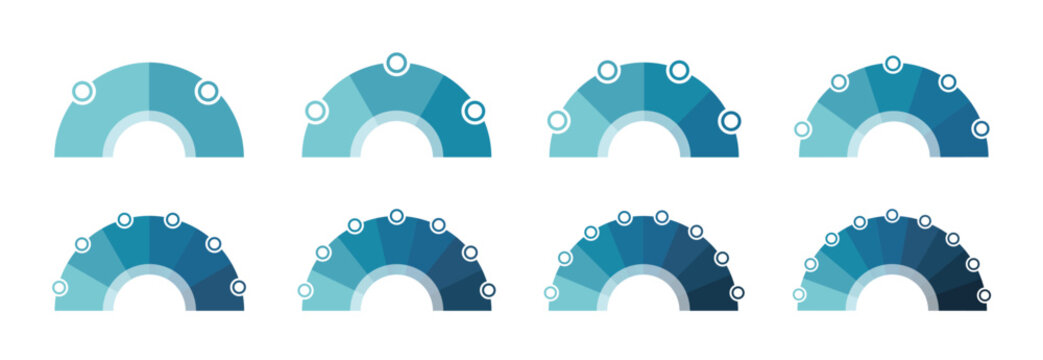 Infographic semicircle template. Chart business data step by step process flow vector. Round business chart 2 -9 steps, process, options, vector template for workflow presentation process vector.