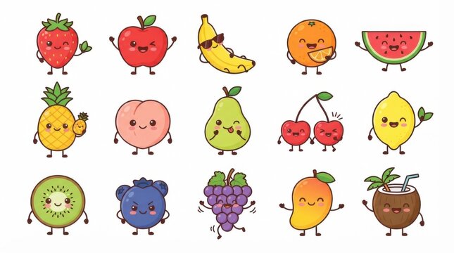 Cute happy fruit character set for kids design