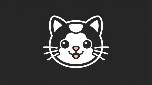 Cute black and white cat head icon illustration