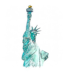 Watercolor painting illustration of the Statue of Liberty isolated on white background © Maria