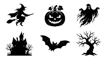 Fototapeta premium Halloween Night Symbols Haunted House Flying Bat Ghost Pumpkin