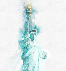 Watercolor painting illustration of the Statue of Liberty isolated on white background © Maria