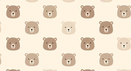 Obraz premium Cute Cartoon Bear Faces Seamless Pattern, Kawaii Animal Illustration