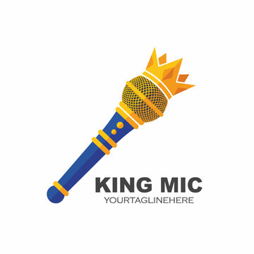 A dynamic logo featuring a microphone crowned with a gold crown, symbolizing excellence in music and creativity. Perfect for brands aimed at entertainers and performers.