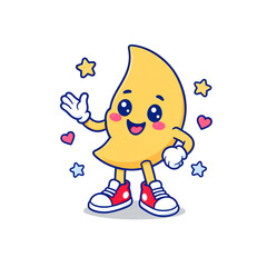 Cute crescent moon mascot, cartoon moon character waving, wearing sneakers shoes, night sky stars hearts, cute bedtime illustration, magic © rejaul