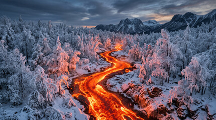 Naklejka premium sunset in the mountains