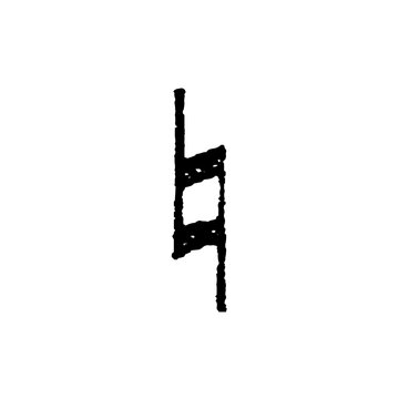 Bekar (natural sign) on white background, musical notation symbol, old vintage illustration, 1897.