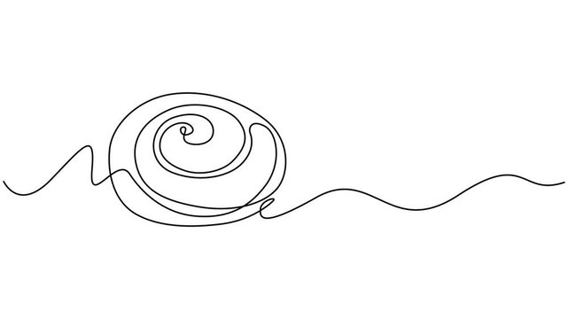 Minimalist Cinnabon Bun One Line Art Animation, Animated self drawing of Cinnabon bun one line art. Continuous line drawing of cake, butter roll, Cinnamon roll video design illustration. Traditional.