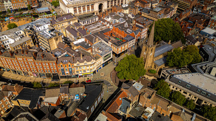 Fototapeta premium Detailed cityscape of Nottingham modern developments and Broad Marsh area