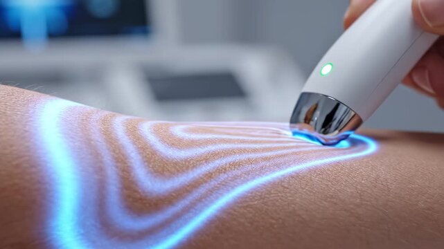 AI generated 4k video of medical scanner projecting glowing light onto skin