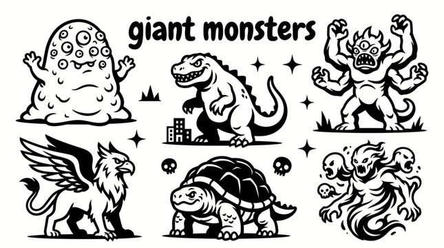 giant monsters featuring enormous creatures colossal beasts towering monsters powerful fantasy animals massive reptiles and epic fictional beings for action games adventure stories fantasy movies