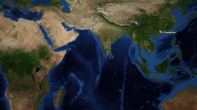 Animated Flight Route Map from Guangzhou China to Cairo Egypt