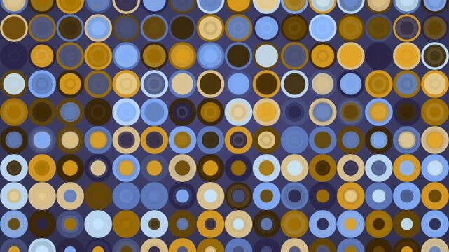 Retro-inspired abstract pattern of pulsating circles and concentric rings, blending vintage colors for a harmonious loopable background animation