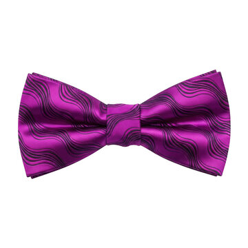 Purple silk bow tie with a black floral pattern for a formal wedding outfit isolated on transparent background