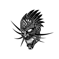 Obraz premium Tribal horror mask illustration with intricate patterns and sharp spikes for dark art design.